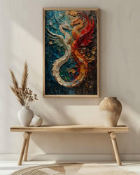 Dragon Phoenix Art, Yin Yang Print, Feng Shui Decor, Impasto Oil Painting, Mythical Creatures, Wedding Gift, Housewarming Gift