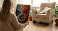 Dragon Phoenix Art, Yin Yang Print, Feng Shui Decor, Impasto Oil Painting, Mythical Creatures, Wedding Gift, Housewarming Gift