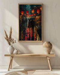 Kyoto Street Art, Japan Night Print, Rainy Cityscape, Impasto Oil Painting, Red Lanterns, Moody Decor, Anniversary Gift