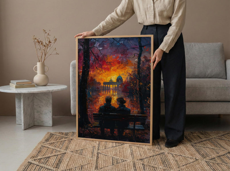 Berlin Wall Art, Brandenburg Gate Print, Germany Cityscape, Impasto Oil Painting, Sunset Landmark, Urban Decor, History Art