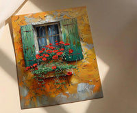 Tuscany Wall Art, Italian Villa Print, Ochre Wall Decor, Impasto Oil Painting, Red Poppies, Rustic Kitchen Art
