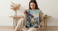 Provence Wall Art, French Country Print, Wisteria Flower, Impasto Oil Painting, Stone Wall, Lavender, Romantic Gift