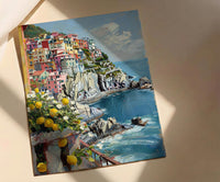 Cinque Terre Art, Italian Riviera Print, Colorful Houses, Impasto Oil Painting, Lemon Decor, Summer Vibe, Coastal