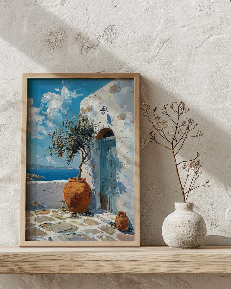 Portugal Wall Art, Azulejo Tile Print, Lisbon Decor, Impasto Oil Painting, Blue and White, Pink Rose, Travel Poster