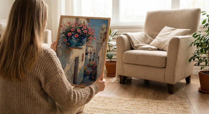 Cordoba Patio Art, Spanish Flower Pot, Pink Petunias, Impasto Oil Painting, Blue Pot, Garden Wall Decor, Summer