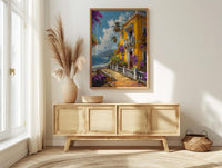 Pondicherry Wall Art, French India Print, Yellow Villa, Impasto Oil Painting, Bougainvillea, Colonial Style