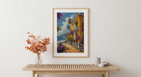 Pondicherry Wall Art, French India Print, Yellow Villa, Impasto Oil Painting, Bougainvillea, Colonial Style