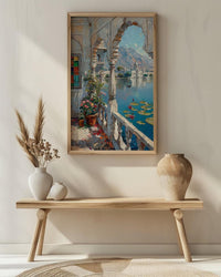 Udaipur Wall Art, Lake Palace Print, Archway Decor, Impasto Oil Painting, Stained Glass, Lotus Flower, Serene