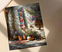 Turkish Rug Art, Kilim Wall Decor, Rustic Stone Print, Impasto Oil Painting, Boho Texture, Copper Pot, Kitchen