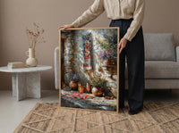 Turkish Rug Art, Kilim Wall Decor, Rustic Stone Print, Impasto Oil Painting, Boho Texture, Copper Pot, Kitchen