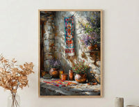 Turkish Rug Art, Kilim Wall Decor, Rustic Stone Print, Impasto Oil Painting, Boho Texture, Copper Pot, Kitchen