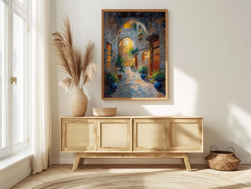 Dubai Wall Art, Old Town Print, Middle Eastern Decor, Impasto Oil Painting, Wind Tower, Golden Hour, Travel Gift