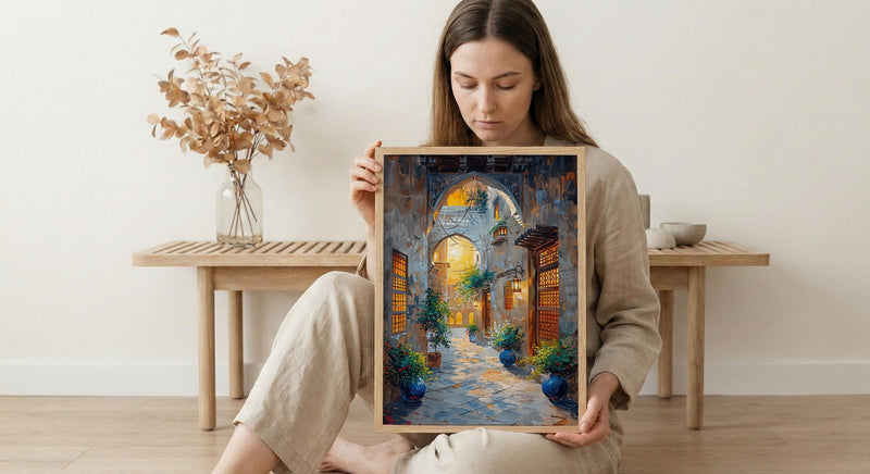 Dubai Wall Art, Old Town Print, Middle Eastern Decor, Impasto Oil Painting, Wind Tower, Golden Hour, Travel Gift
