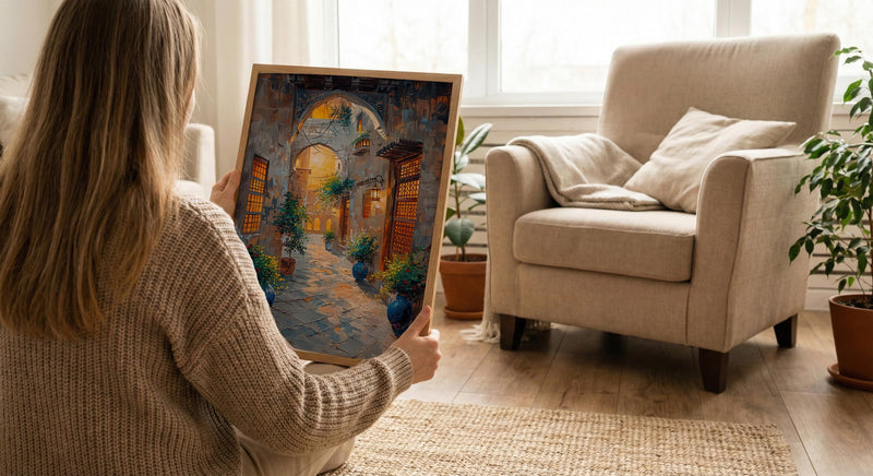 Dubai Wall Art, Old Town Print, Middle Eastern Decor, Impasto Oil Painting, Wind Tower, Golden Hour, Travel Gift