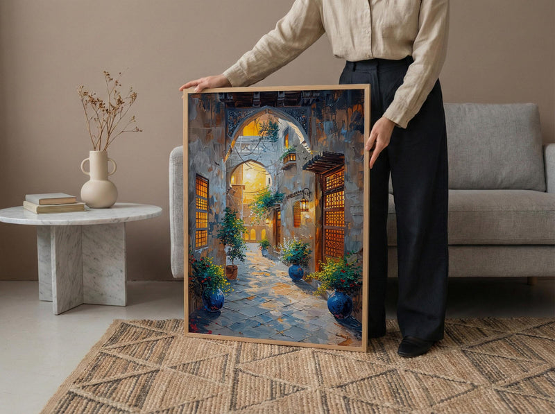 Dubai Wall Art, Old Town Print, Middle Eastern Decor, Impasto Oil Painting, Wind Tower, Golden Hour, Travel Gift