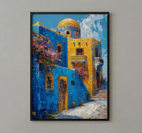 Egypt Wall Art, Nubian House Print, Colorful Aswan, Impasto Oil Painting, Geometric Pattern, African Boho