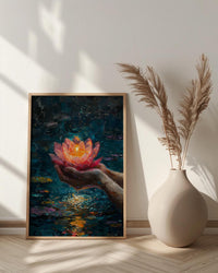 Lotus Flower Art, Spiritual Print, Buddhist Decor, Impasto Oil Painting, Floating Candle, Peace Gift, Wedding Gift