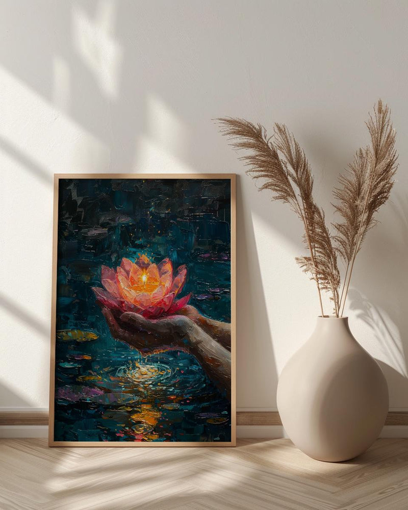 Lotus Flower Art, Spiritual Print, Buddhist Decor, Impasto Oil Painting, Floating Candle, Peace Gift, Wedding Gift