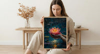 Lotus Flower Art, Spiritual Print, Buddhist Decor, Impasto Oil Painting, Floating Candle, Peace Gift, Wedding Gift