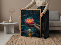 Lotus Flower Art, Spiritual Print, Buddhist Decor, Impasto Oil Painting, Floating Candle, Peace Gift, Wedding Gift