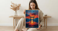 Torii Gate Art, Japan Shrine Print, Itsukushima Sunset, Impasto Oil Painting, Spiritual Decor, Minimalist, Wedding Gift