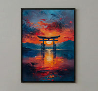 Torii Gate Art, Japan Shrine Print, Itsukushima Sunset, Impasto Oil Painting, Spiritual Decor, Minimalist, Wedding Gift