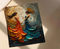 Fan Dance Art, Asian Culture Print, Abstract Motion, Impasto Oil Painting, Gold and Red, Dance Decor, Anniversary Gift