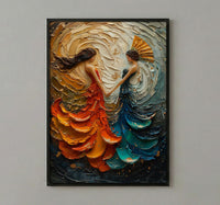 Fan Dance Art, Asian Culture Print, Abstract Motion, Impasto Oil Painting, Gold and Red, Dance Decor, Anniversary Gift