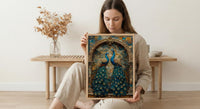 Peacock Wall Art, Indian Decor, Royal Bird Print, Impasto Oil Painting, Teal and Gold, Luxury Wall Art, Animal Love