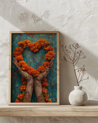 Mehndi Art Print, Henna Hands, Indian Wedding Gift, Impasto Oil Painting, Cultural Decor, Love Symbol, Red and Gold