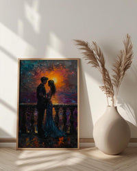 Indian Couple Art, Royal Palace Print, Rajasthan Decor, Impasto Oil Painting, Traditional Wear, Sunset Silhouette, Saree Art
