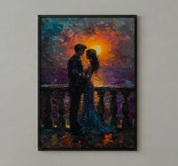 Indian Couple Art, Royal Palace Print, Rajasthan Decor, Impasto Oil Painting, Traditional Wear, Sunset Silhouette, Saree Art
