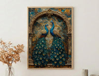 Peacock Wall Art, Indian Decor, Royal Bird Print, Impasto Oil Painting, Teal and Gold, Luxury Wall Art, Animal Love