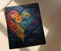 Paisley Pattern Art, Indian Motif Print, Boho Heart Decor, Impasto Oil Painting, Jewel Tones, Textile Art, Cultural Gift