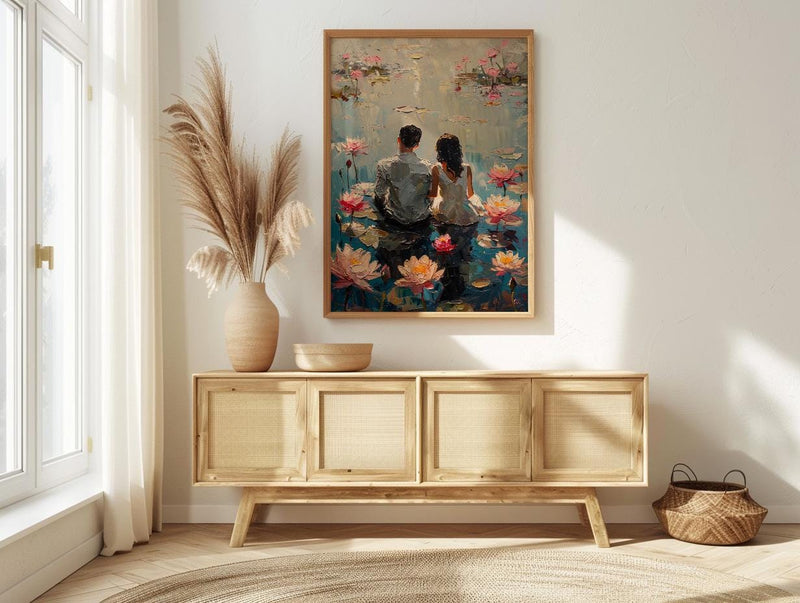 Lotus Flower Art, Spiritual Love, Indian Pond, Impasto Oil Painting, Yoga Room Decor, Pink Water Lily, Serene Wall Art