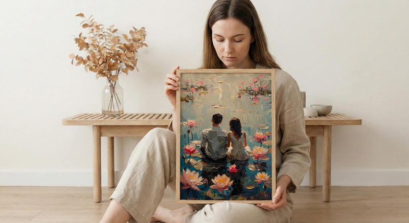Lotus Flower Art, Spiritual Love, Indian Pond, Impasto Oil Painting, Yoga Room Decor, Pink Water Lily, Serene Wall Art