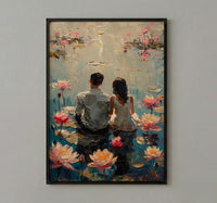 Lotus Flower Art, Spiritual Love, Indian Pond, Impasto Oil Painting, Yoga Room Decor, Pink Water Lily, Serene Wall Art