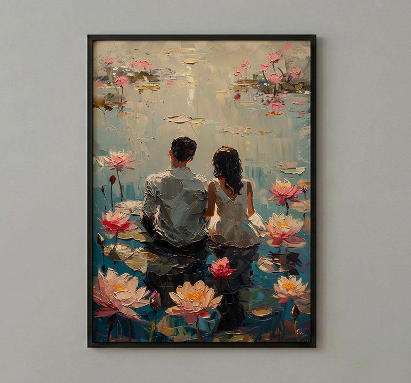 Lotus Flower Art, Spiritual Love, Indian Pond, Impasto Oil Painting, Yoga Room Decor, Pink Water Lily, Serene Wall Art