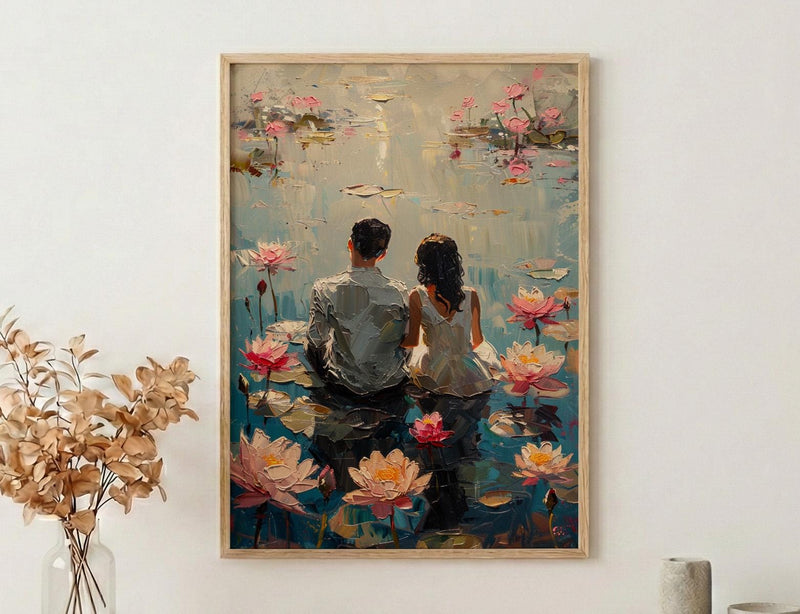 Lotus Flower Art, Spiritual Love, Indian Pond, Impasto Oil Painting, Yoga Room Decor, Pink Water Lily, Serene Wall Art