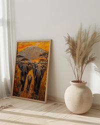 African Elephant Oil Painting Poster, Safari Nursery Wall Art, Impasto Art Print, Kilimanjaro Sunset, Textured Look Wildlife Decor