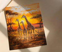 Giraffe Family Oil Painting Poster, Safari Nursery Wall Art, African Wildlife Print, Savanna Sunset Decor, Impasto Art Print