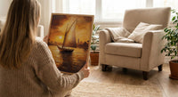 African Sailboat Oil Painting Poster, Nile River Felucca Art Print, Golden Sunset Boat Wall Art, Nautical Coastal Decor, Impasto Style