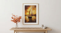 African Sailboat Oil Painting Poster, Nile River Felucca Art Print, Golden Sunset Boat Wall Art, Nautical Coastal Decor, Impasto Style