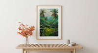 Bali Rice Terrace Oil Painting Poster, Ubud Jungle Art Print, Tropical Palm Tree Wall Art, Indonesia Travel Decor, Impasto Nature Landscape
