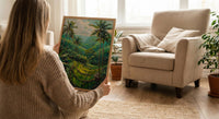 Bali Rice Terrace Oil Painting Poster, Ubud Jungle Art Print, Tropical Palm Tree Wall Art, Indonesia Travel Decor, Impasto Nature Landscape