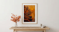 Varanasi Ganges River Oil Painting Poster, India Ghats Art Print, Holy City Sunset Wall Art, Spiritual Travel Decor, Impasto Style Print