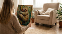 Smiling Sloth Oil Painting Poster, Rainforest Art Print, Cute Jungle Animal, South America Decor, Impasto Nursery Art