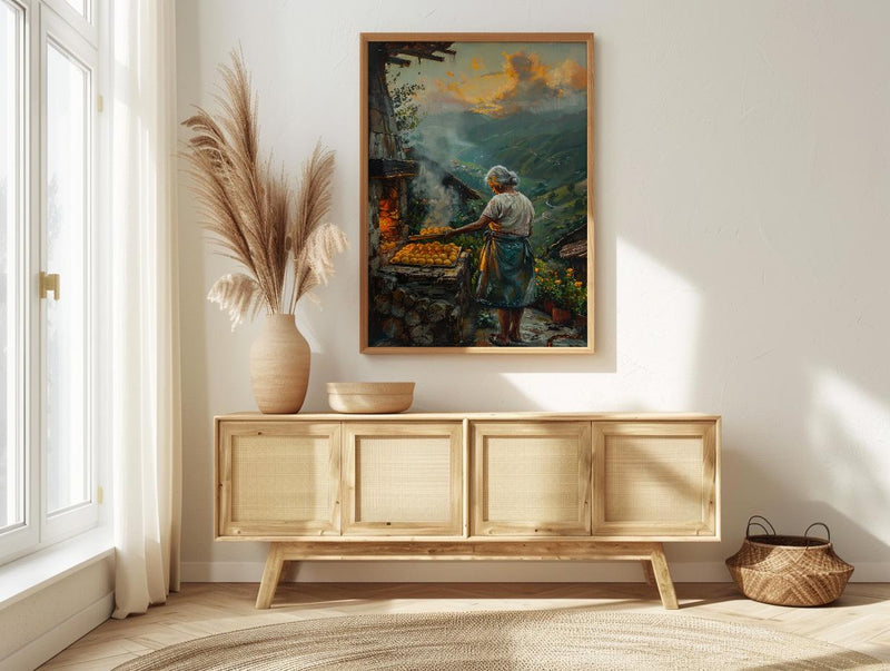Brazilian Po de Queijo Oil Painting, Rustic Kitchen Art Print, Grandma Baking Wall Art, Minas Gerais Farmhouse Decor, Impasto Poster