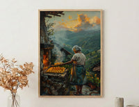 Brazilian Po de Queijo Oil Painting, Rustic Kitchen Art Print, Grandma Baking Wall Art, Minas Gerais Farmhouse Decor, Impasto Poster