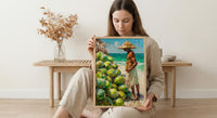 Ipanema Beach Brazil Oil Painting Poster, Coconut Vendor Art Print, Rio De Janeiro Wall Art, Tropical Summer Decor, Impasto Green Fruit
